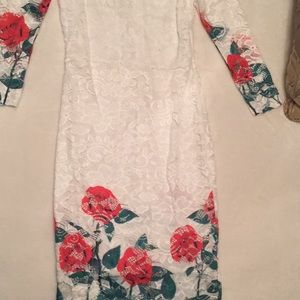 White Lace Dress with Roses on the bottom